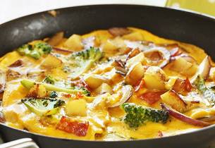 Potettortilla med chorizo og brokkoli