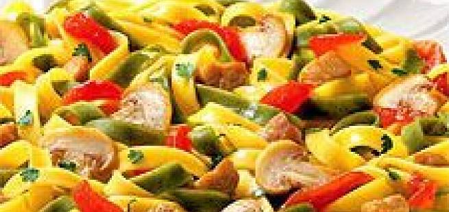 Tagliatelle med svinekjøtt, hvitvin og sopp