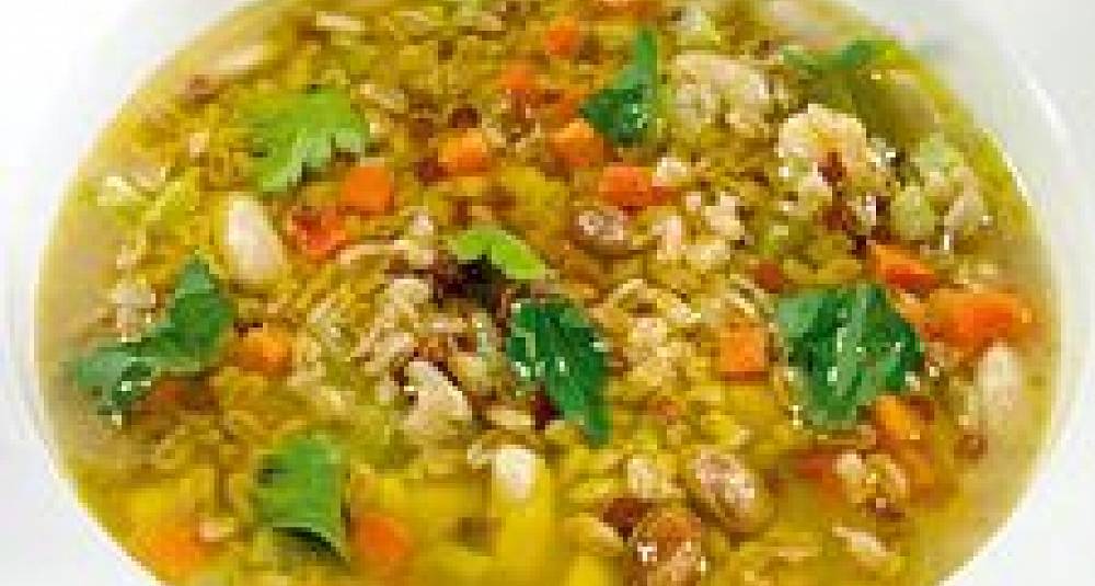 Speltsuppe med lokk (Zuppa di farro co cappellaccio di pane)