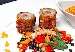 Potetstekt sei med salami, Bouillabaisse- vinaigrette og bønnesalsa