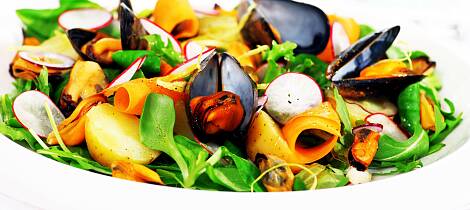 Blåskjellrester blir til en sommerlig salat