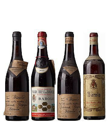 Et av mange auksjonsobjekter: 4 X Miks Barolo (`52 Marchesi Di Barolo, `64 Scavino, `58 + `64 Borgogno).