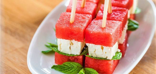 Snack med vannmelon og fetaost