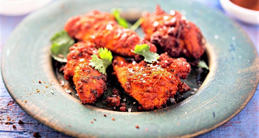 Ovnsstekt rød kylling Murg Tandoori som i India