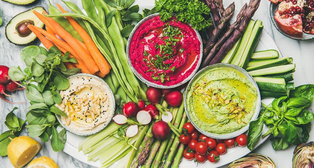 Crudités med tre typer hummus