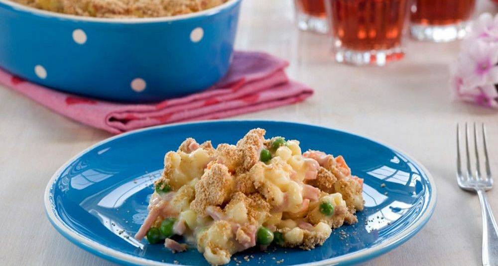 Gullgravergrateng med makaroni og skinke