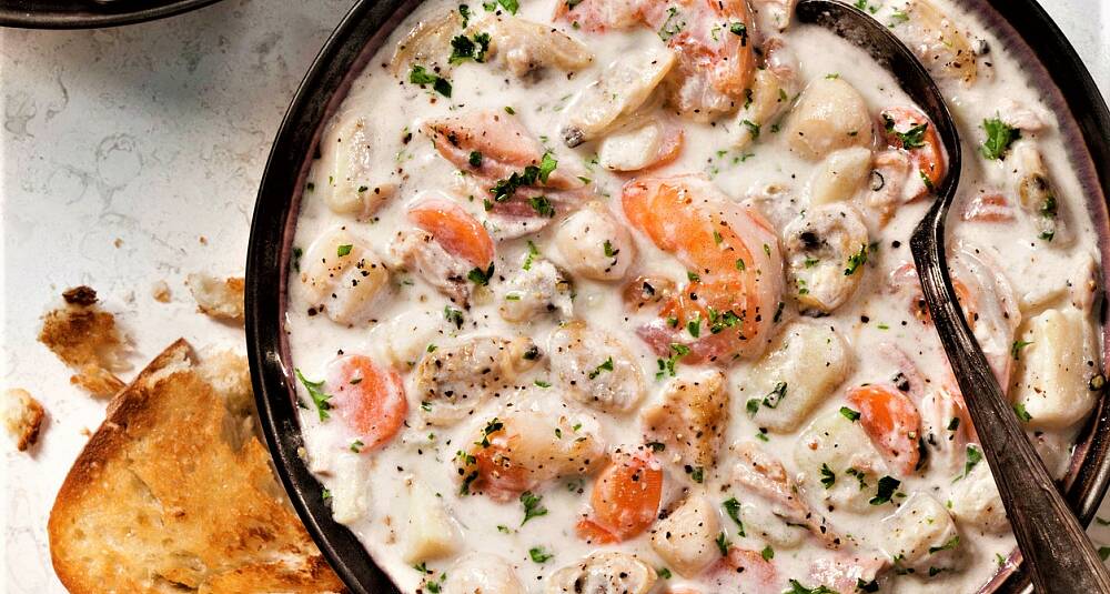 Seafood chowder - tykk skalldyrsuppe