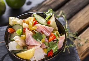 Ceviche av tunfisk og laks med Granny Smith-epler