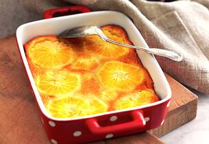 Appelsinclafoutis - pannekake/pai