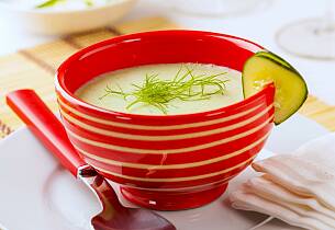Potage Parmentier - Vichysoisse servert kald eller lun