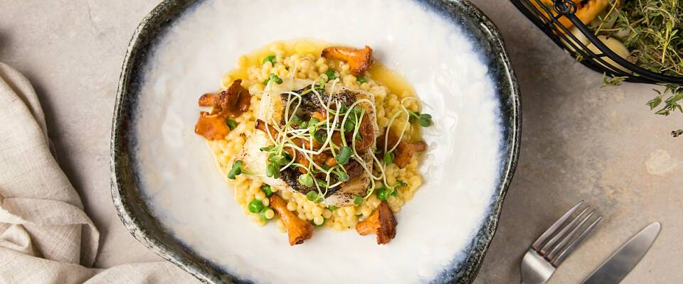 Mais og kantarell skaper stor smaksopplevelse til stekt fisk